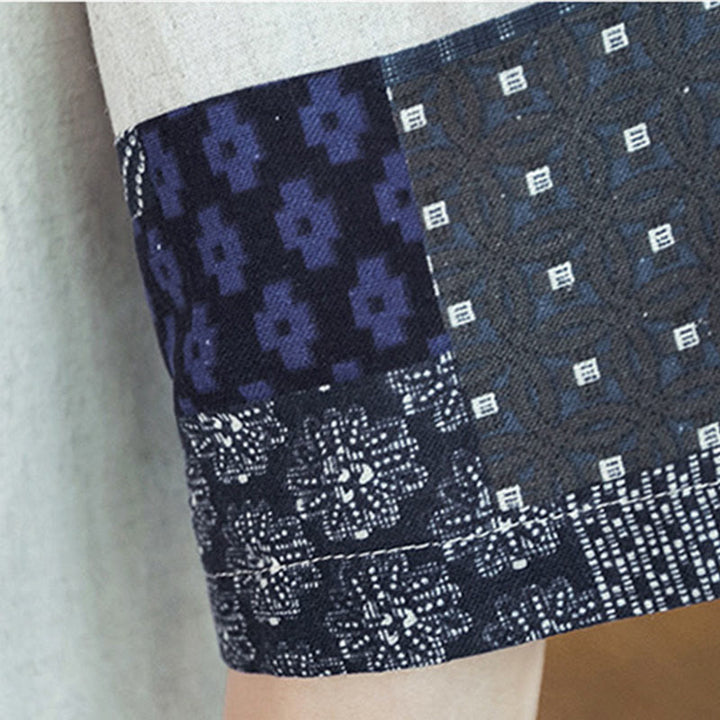 Buddha Stones Ethnic Printing Patchwork Half Sleeve Open Front Jacket Cotton Linen Men's Kimono - image 20