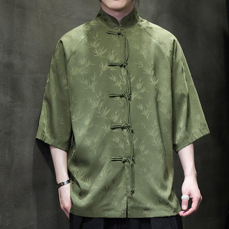 Buddha Stones Jacquard Bamboo Three Quarter Sleeve Frog-Button Tang Suit Men's Cotton Shirt - image 22