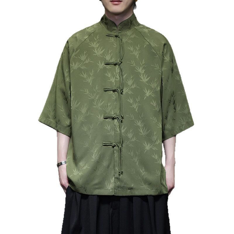 Buddha Stones Jacquard Bamboo Three Quarter Sleeve Frog-Button Tang Suit Men's Cotton Shirt - image 26