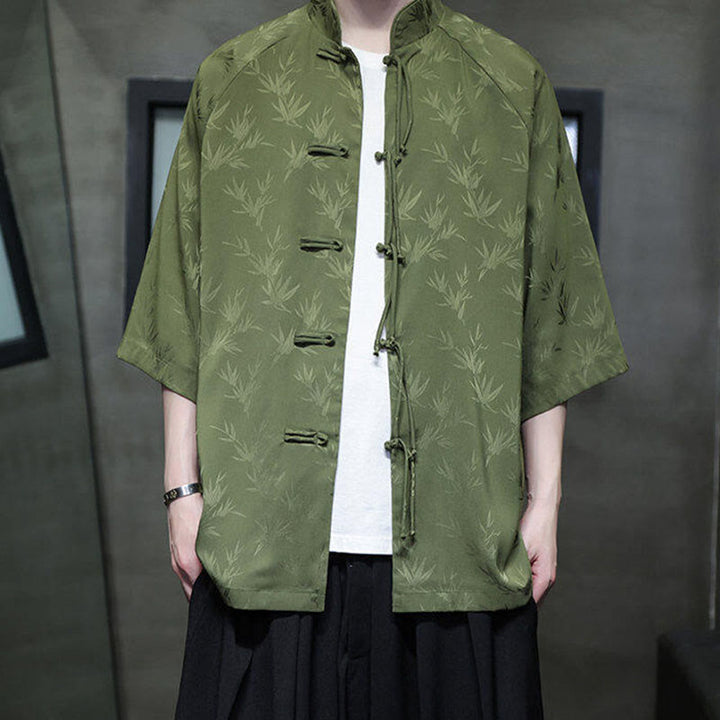Buddha Stones Jacquard Bamboo Three Quarter Sleeve Frog-Button Tang Suit Men's Cotton Shirt - image 24