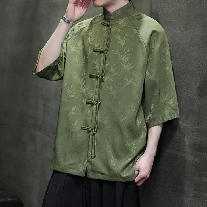 Buddha Stones Jacquard Bamboo Three Quarter Sleeve Frog-Button Tang Suit Men's Cotton Shirt - image 21