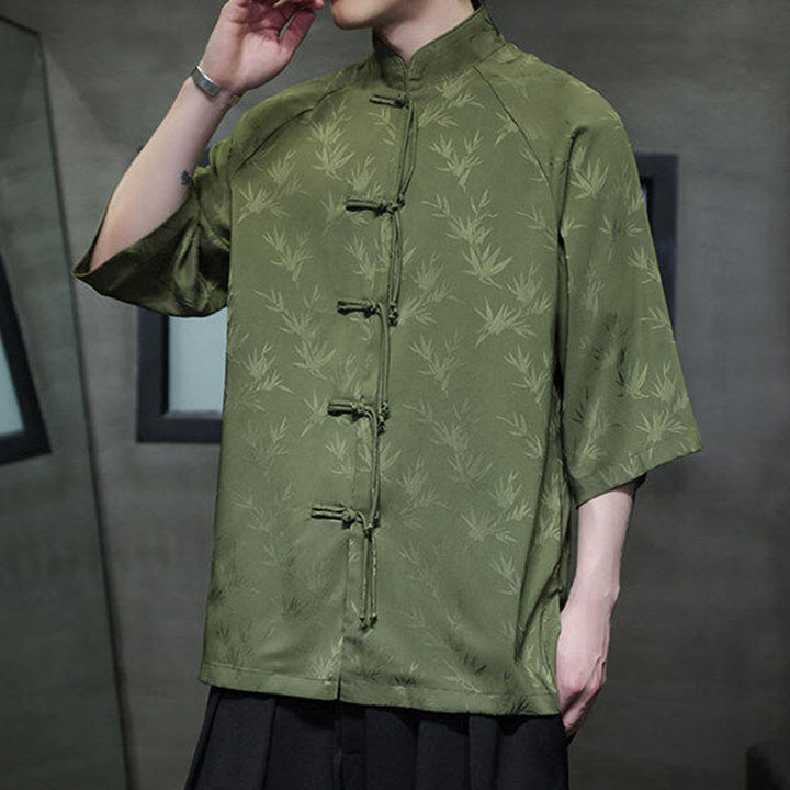 Buddha Stones Jacquard Bamboo Three Quarter Sleeve Frog-Button Tang Suit Men's Cotton Shirt - image 19