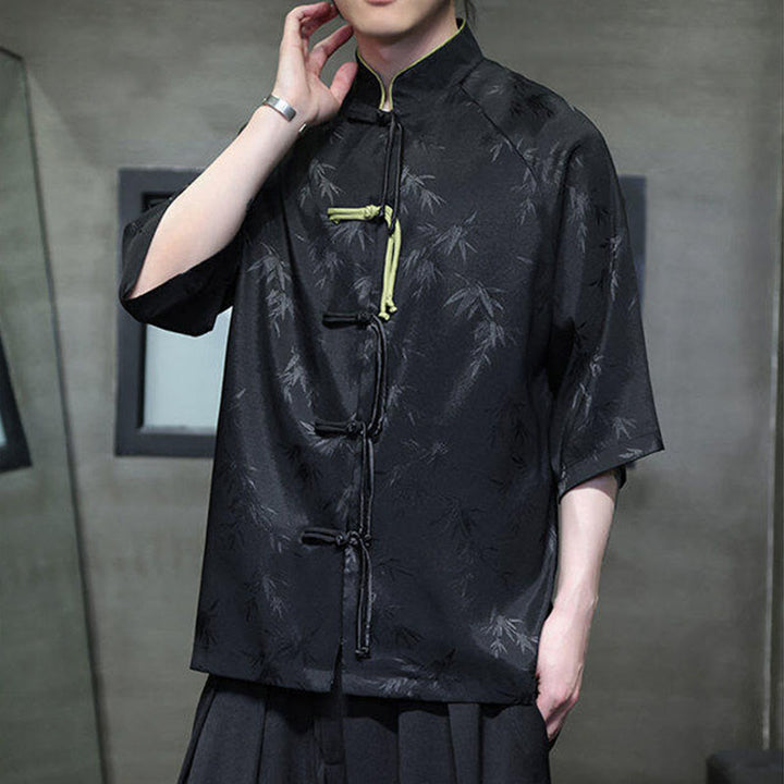 Buddha Stones Jacquard Bamboo Three Quarter Sleeve Frog-Button Tang Suit Men's Cotton Shirt - image 4