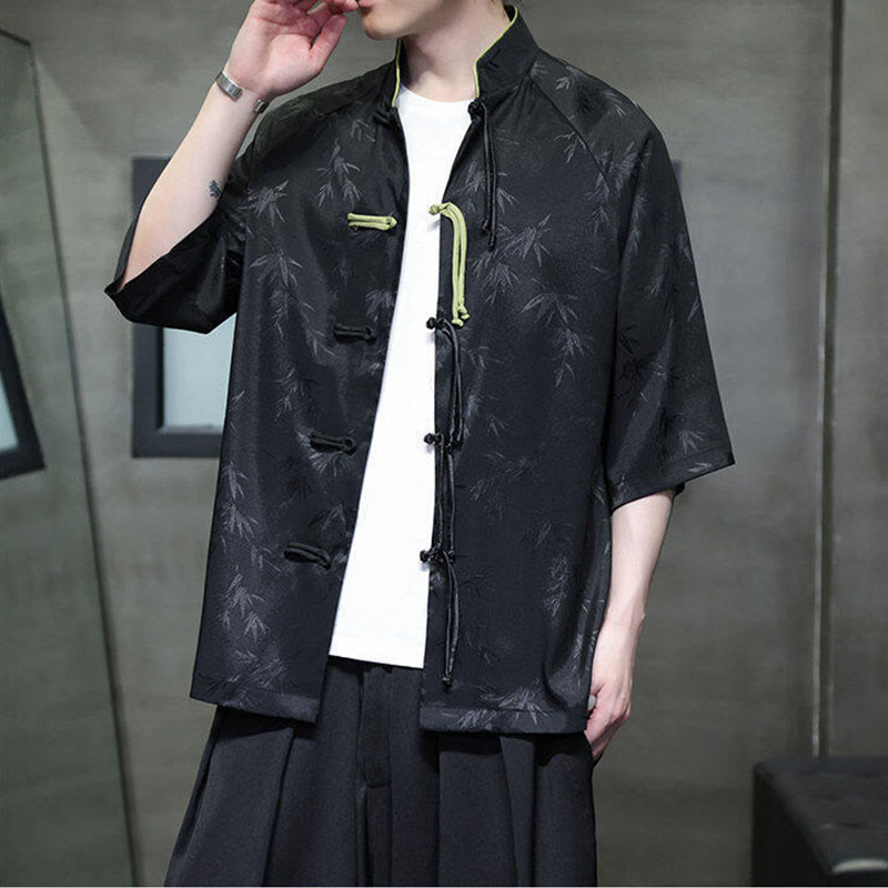 Buddha Stones Jacquard Bamboo Three Quarter Sleeve Frog-Button Tang Suit Men's Cotton Shirt - image 2