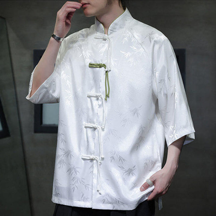 Buddha Stones Jacquard Bamboo Three Quarter Sleeve Frog-Button Tang Suit Men's Cotton Shirt - image 13
