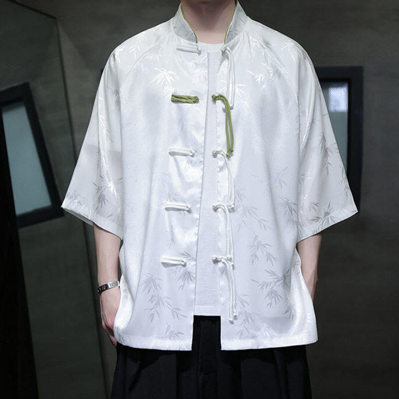 Buddha Stones Jacquard Bamboo Three Quarter Sleeve Frog-Button Tang Suit Men's Cotton Shirt - image 10