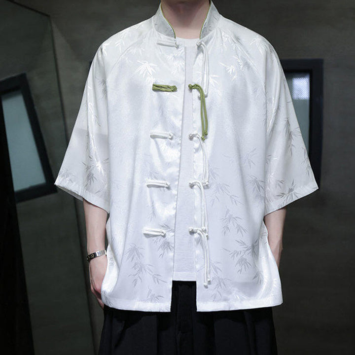 Buddha Stones Jacquard Bamboo Three Quarter Sleeve Frog-Button Tang Suit Men's Cotton Shirt - image 10
