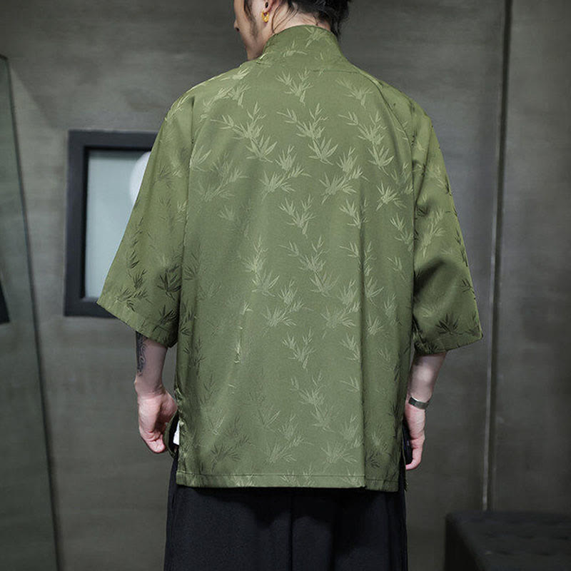 Buddha Stones Jacquard Bamboo Three Quarter Sleeve Frog-Button Tang Suit Men's Cotton Shirt - image 20