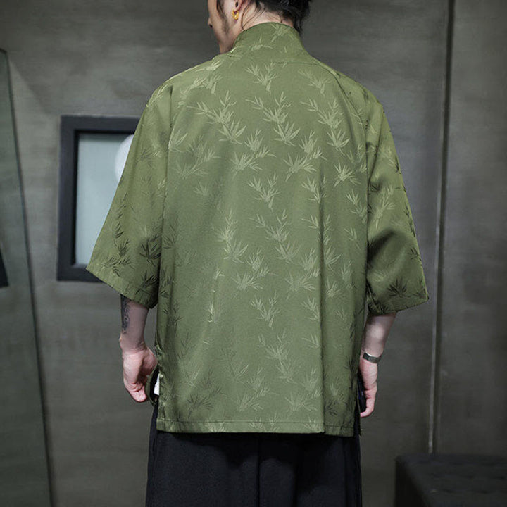 Buddha Stones Jacquard Bamboo Three Quarter Sleeve Frog-Button Tang Suit Men's Cotton Shirt - image 20