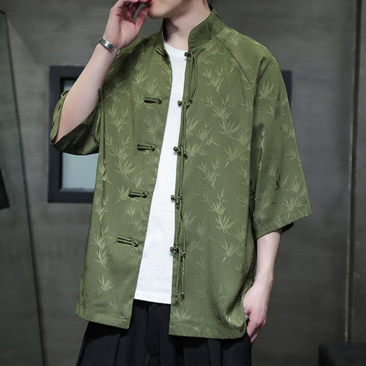 Buddha Stones Jacquard Bamboo Three Quarter Sleeve Frog-Button Tang Suit Men's Cotton Shirt - image 23