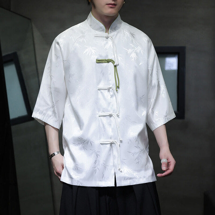 Buddha Stones Jacquard Bamboo Three Quarter Sleeve Frog-Button Tang Suit Men's Cotton Shirt - image 12