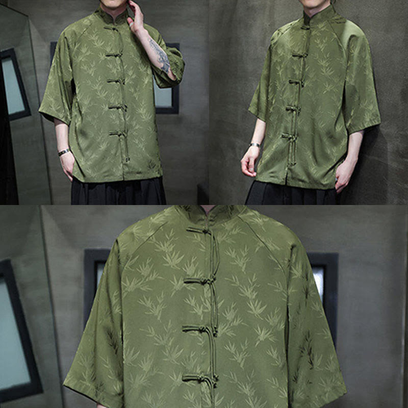 Buddha Stones Jacquard Bamboo Three Quarter Sleeve Frog-Button Tang Suit Men's Cotton Shirt - image 25