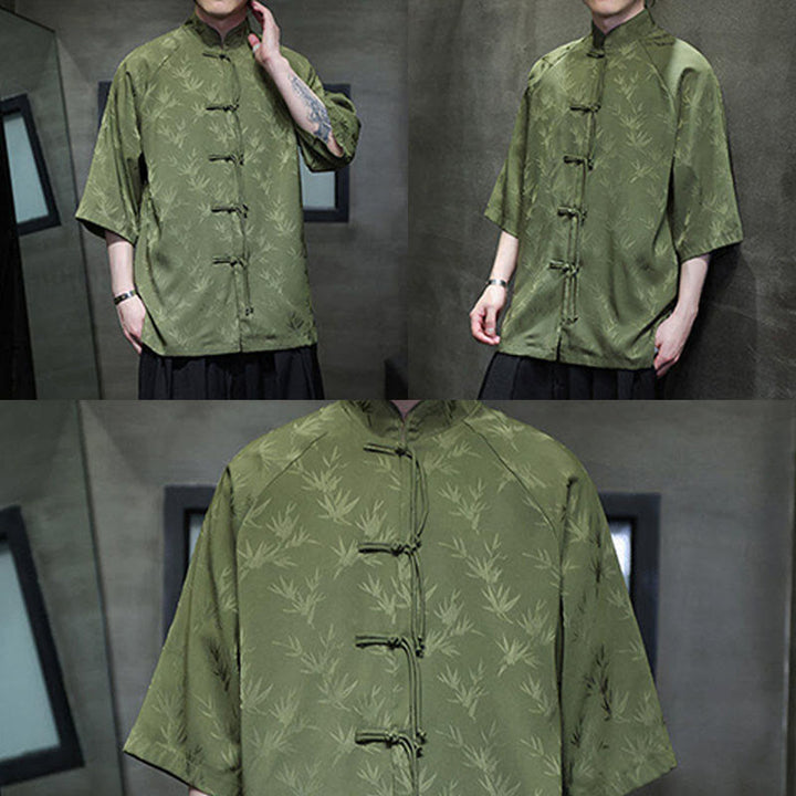 Buddha Stones Jacquard Bamboo Three Quarter Sleeve Frog-Button Tang Suit Men's Cotton Shirt - image 25