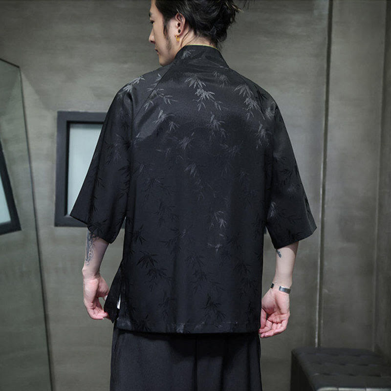 Buddha Stones Jacquard Bamboo Three Quarter Sleeve Frog-Button Tang Suit Men's Cotton Shirt - image 5