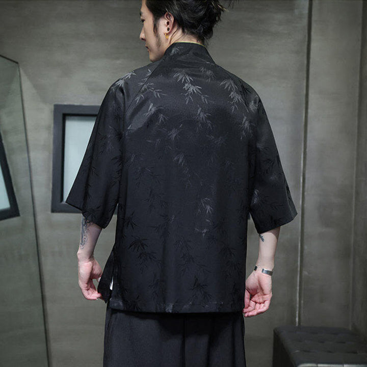Buddha Stones Jacquard Bamboo Three Quarter Sleeve Frog-Button Tang Suit Men's Cotton Shirt - image 5