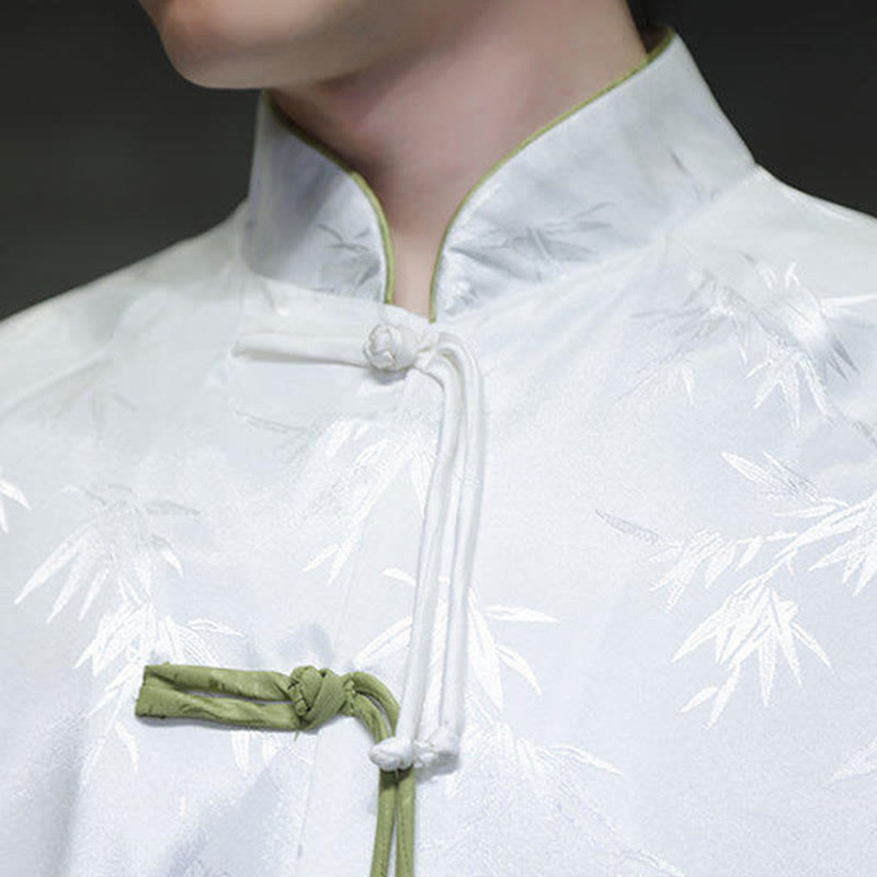 Buddha Stones Jacquard Bamboo Three Quarter Sleeve Frog-Button Tang Suit Men's Cotton Shirt - image 15