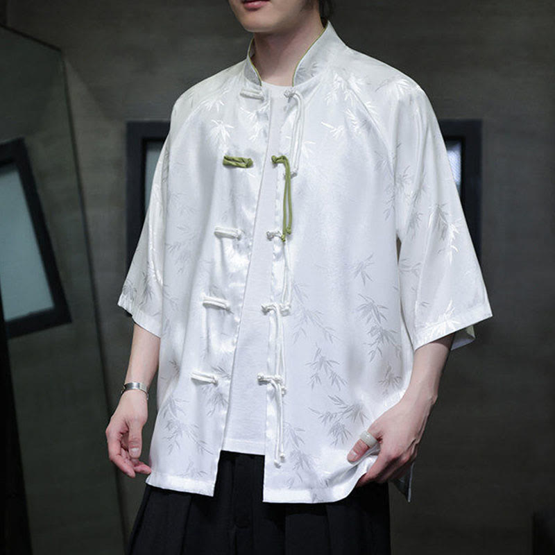 Buddha Stones Jacquard Bamboo Three Quarter Sleeve Frog-Button Tang Suit Men's Cotton Shirt - image 9