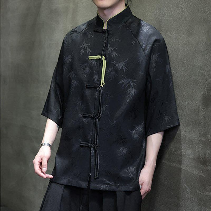 Buddha Stones Jacquard Bamboo Three Quarter Sleeve Frog-Button Tang Suit Men's Cotton Shirt - image 3