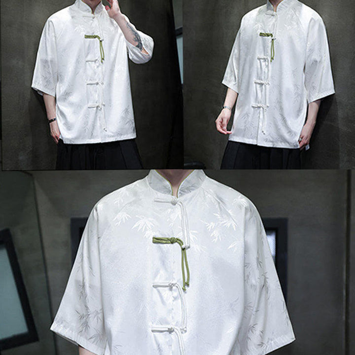 Buddha Stones Jacquard Bamboo Three Quarter Sleeve Frog-Button Tang Suit Men's Cotton Shirt - image 14