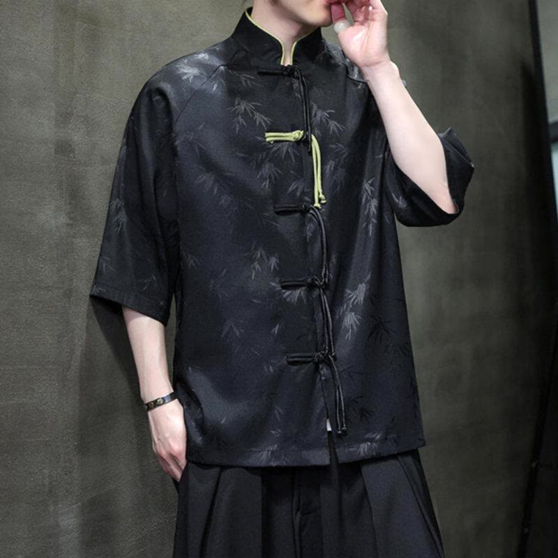 Buddha Stones Jacquard Bamboo Three Quarter Sleeve Frog-Button Tang Suit Men's Cotton Shirt - image 6