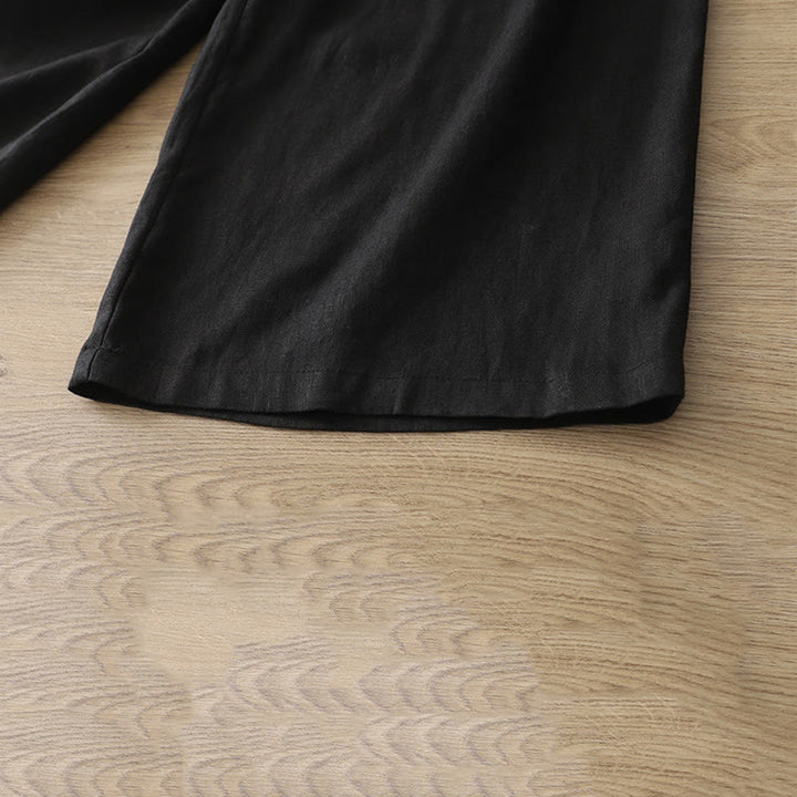 Buddha Stones Casual Retro Plain Women's Cotton Wide Leg Pants With Pockets Zipper