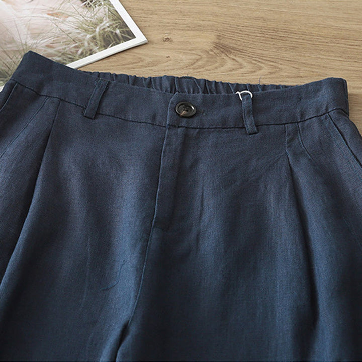 Buddha Stones Casual Retro Plain Women's Cotton Wide Leg Pants With Pockets Zipper