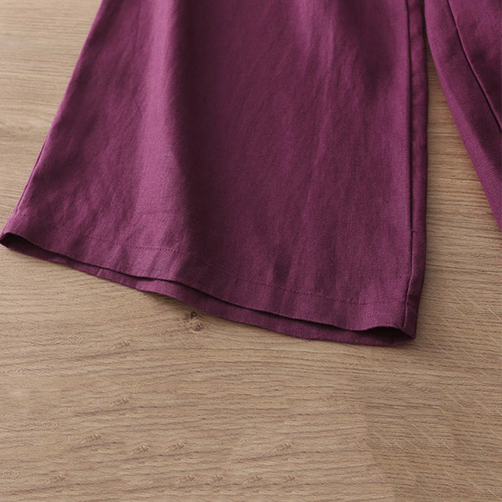 Buddha Stones Casual Retro Plain Women's Cotton Wide Leg Pants With Pockets Zipper