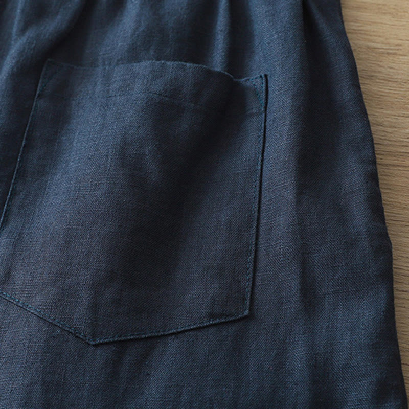 Buddha Stones Casual Retro Plain Women's Cotton Wide Leg Pants With Pockets Zipper - image 35