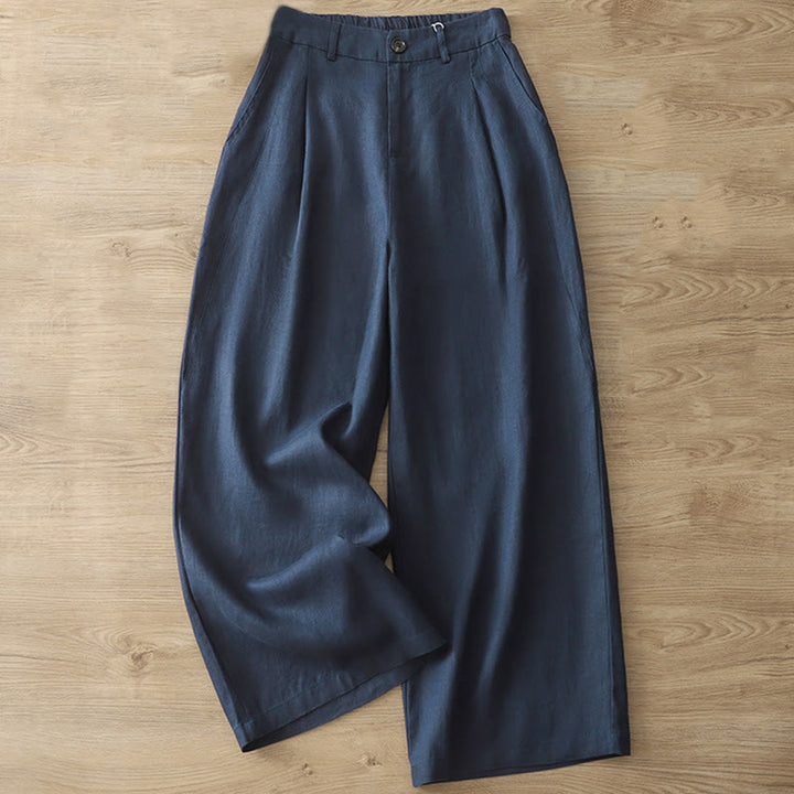 Buddha Stones Casual Retro Plain Women's Cotton Wide Leg Pants With Pockets Zipper