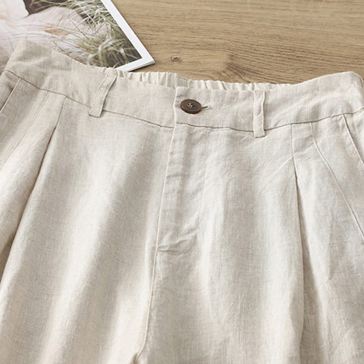 Buddha Stones Casual Retro Plain Women's Cotton Wide Leg Pants With Pockets Zipper