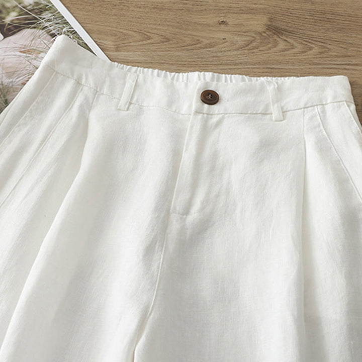Buddha Stones Casual Retro Plain Women's Cotton Wide Leg Pants With Pockets Zipper