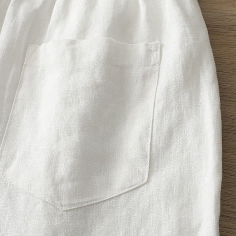 Buddha Stones Casual Retro Plain Women's Cotton Wide Leg Pants With Pockets Zipper - image 10