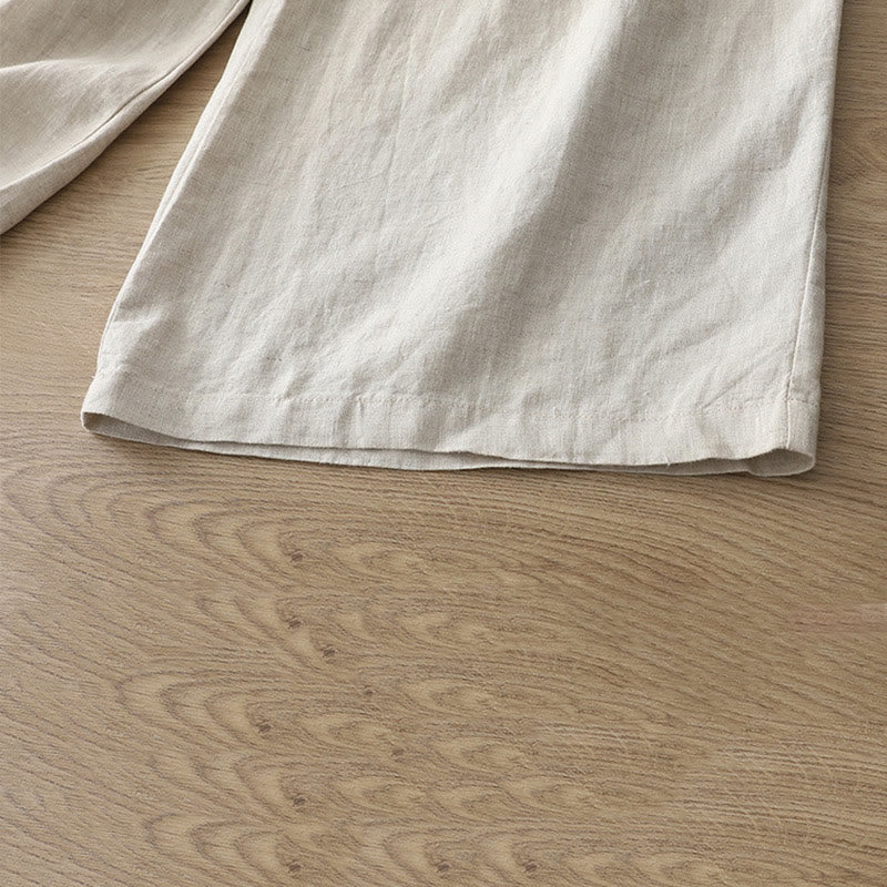 Buddha Stones Casual Retro Plain Women's Cotton Wide Leg Pants With Pockets Zipper