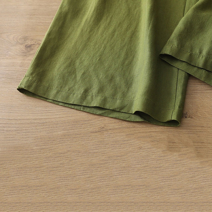Buddha Stones Casual Retro Plain Women's Cotton Wide Leg Pants With Pockets Zipper