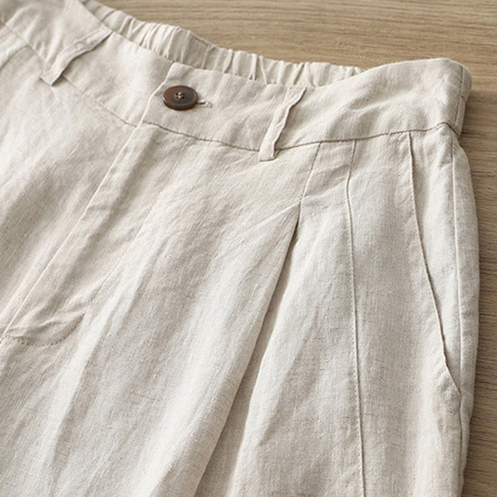 Buddha Stones Casual Retro Plain Women's Cotton Wide Leg Pants With Pockets Zipper