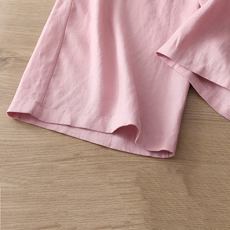 Buddha Stones Casual Retro Plain Women's Cotton Wide Leg Pants With Pockets Zipper