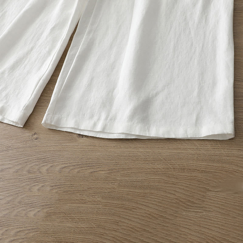 Buddha Stones Casual Retro Plain Women's Cotton Wide Leg Pants With Pockets Zipper