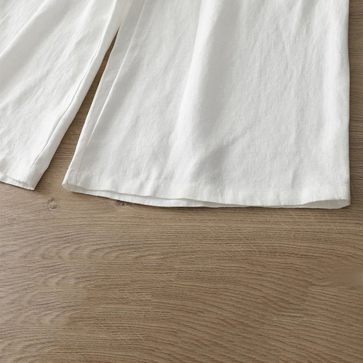 Buddha Stones Casual Retro Plain Women's Cotton Wide Leg Pants With Pockets Zipper