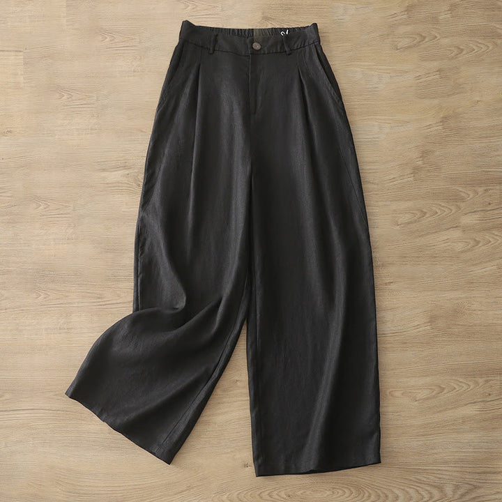 Buddha Stones Casual Retro Plain Women's Cotton Wide Leg Pants With Pockets Zipper
