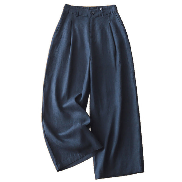Buddha Stones Casual Retro Plain Women's Cotton Wide Leg Pants With Pockets Zipper