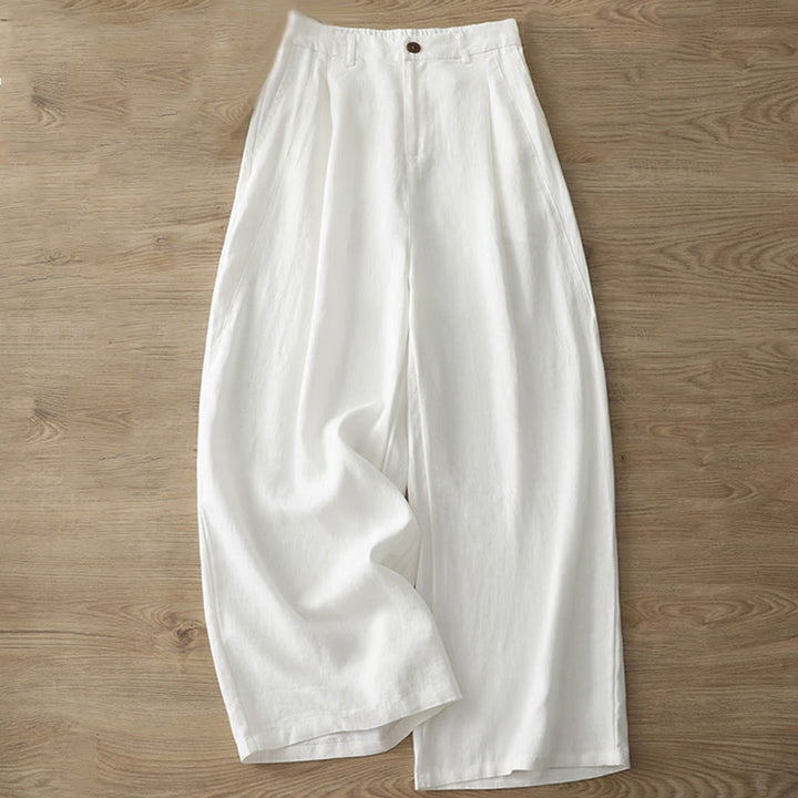 Buddha Stones Casual Retro Plain Women's Cotton Wide Leg Pants With Pockets Zipper