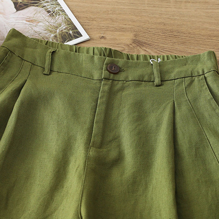 Buddha Stones Casual Retro Plain Women's Cotton Wide Leg Pants With Pockets Zipper