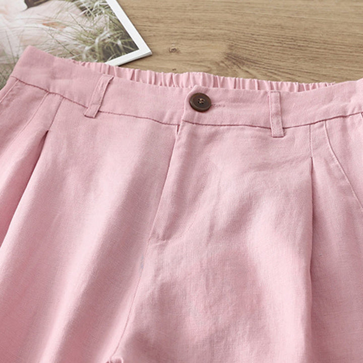 Buddha Stones Casual Retro Plain Women's Cotton Wide Leg Pants With Pockets Zipper