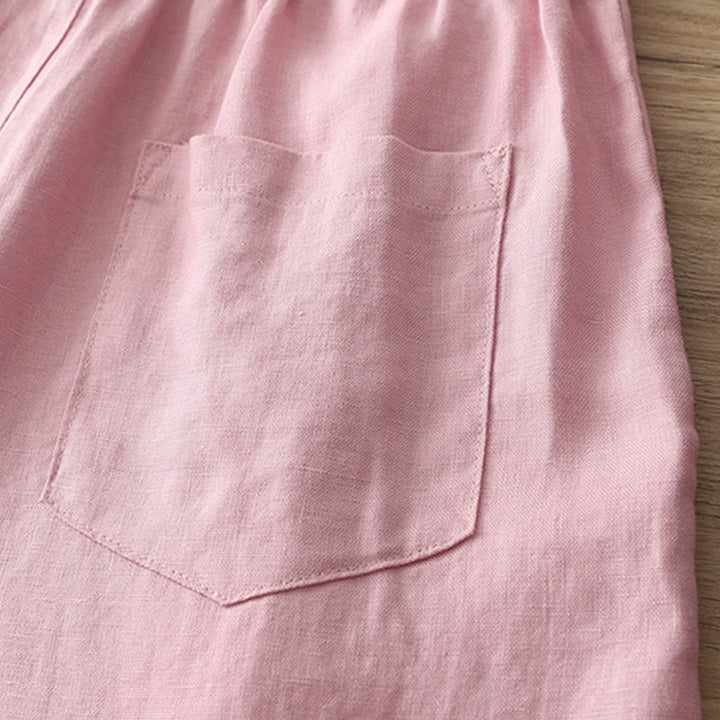 Buddha Stones Casual Retro Plain Women's Cotton Wide Leg Pants With Pockets Zipper