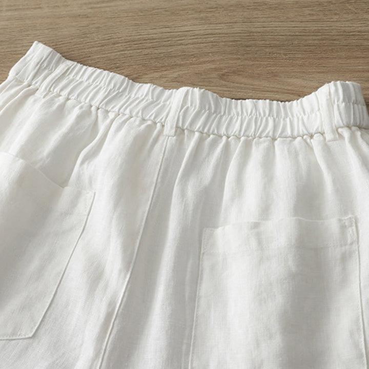 Buddha Stones Casual Retro Plain Women's Cotton Wide Leg Pants With Pockets Zipper