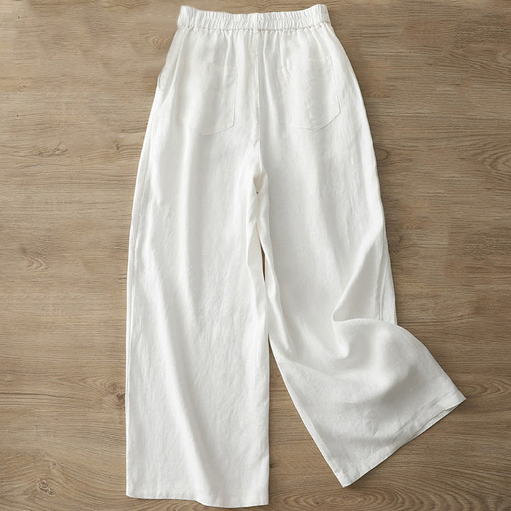Buddha Stones Casual Retro Plain Women's Cotton Wide Leg Pants With Pockets Zipper