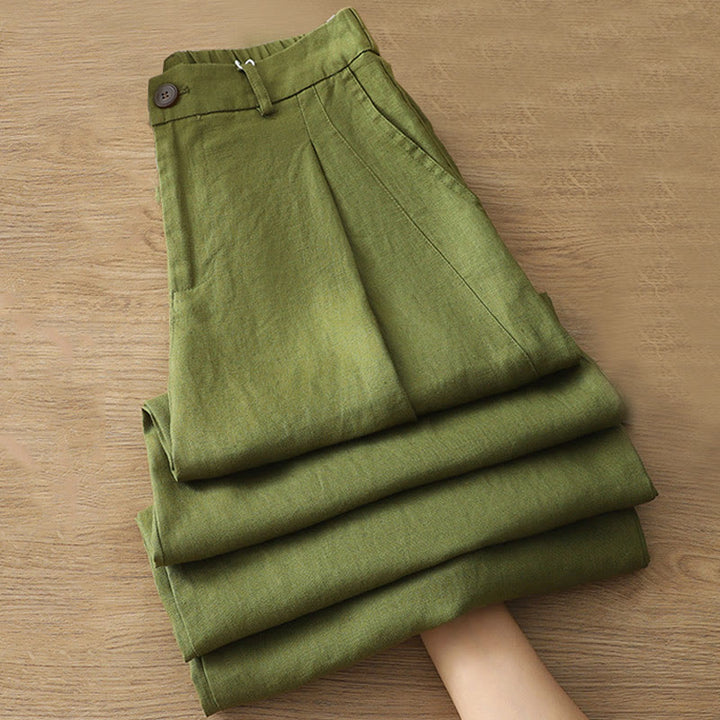 Buddha Stones Casual Retro Plain Women's Cotton Wide Leg Pants With Pockets Zipper