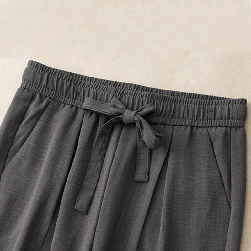 Buddha Stones Casual Summer Lace-Up Texture Design Women's Cotton Wide Leg Pants With Pockets - image 13