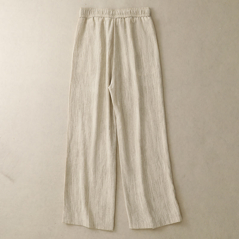 Buddha Stones Casual Summer Lace-Up Texture Design Women's Cotton Wide Leg Pants With Pockets