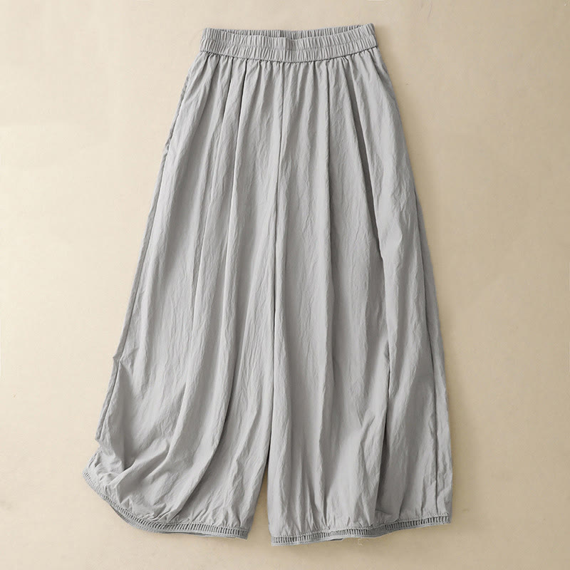 Buddha Stones Casual Hem Hollow Design Women's Cotton 7-8 Length Wide Leg Pants With Pockets - Silver - US8-10，UK/AU12-14，EU40-42 (2XL) - image 12